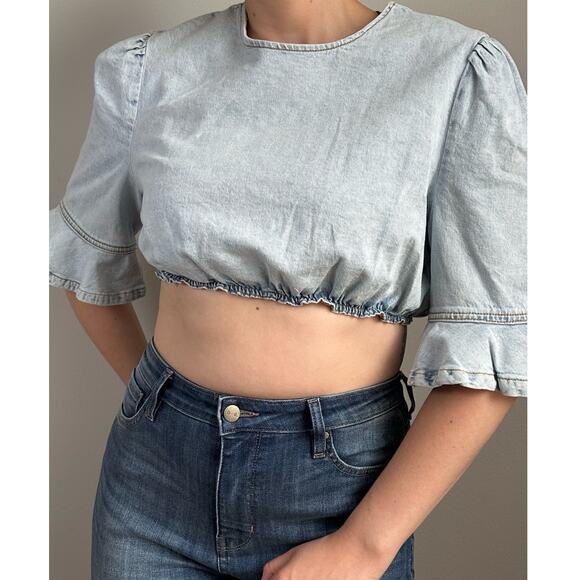 NWT WeWoreWhat Denim Cotton Crop Top Women's Large - Picture 1 of 5